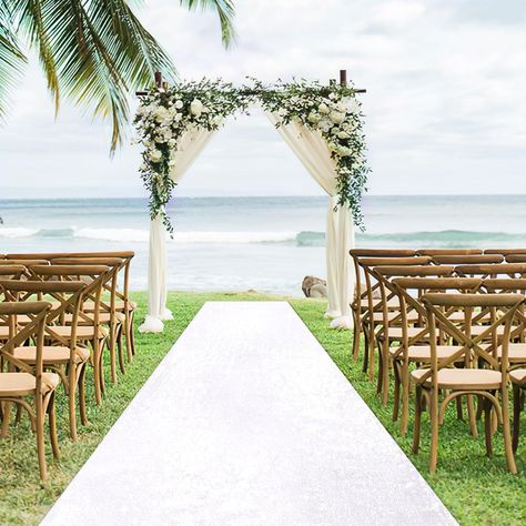 Flowers Lining Wedding Aisle, Simple Outdoor Wedding Ceremony Decor, Aisle Runner Wedding Outdoor, White Aisle Runner Wedding, Simple Beach Wedding Ceremony, Wedding Aisle Runner Outdoor, Beach Wedding Ceremony Decor, Wedding Ceremony Aisle Decor, White Aisle Runner