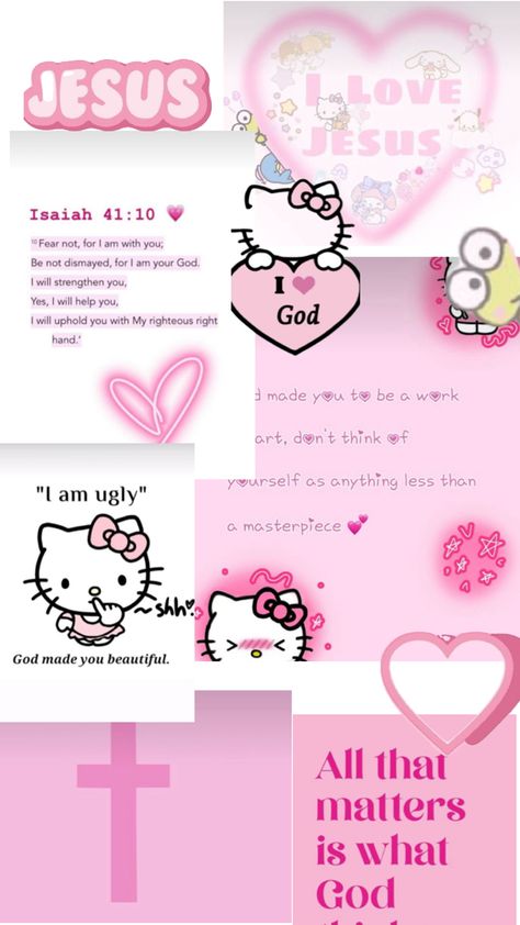 This is hello kitty themed for poeple who believe Jesus Christ.💗 Brown Christian Aesthetic, Pretty Wallpaper Ipad, Anuel Aa Wallpaper, Pink Wallpaper Hello Kitty, Hello Kitty Wallpaper Hd, Images Hello Kitty, Christian Iphone Wallpaper, Gods Princess, Christian Quotes Wallpaper