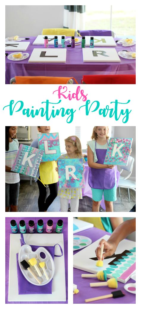 Art Projects For Birthday Parties, Lol Party Activities, Birthday In School Ideas, Art Party Activity Ideas, Craft Bday Party Ideas, Art 5th Birthday Party, Girls Paint Party Ideas, Paint Party Games For Kids, Diy Paint Party Decorations
