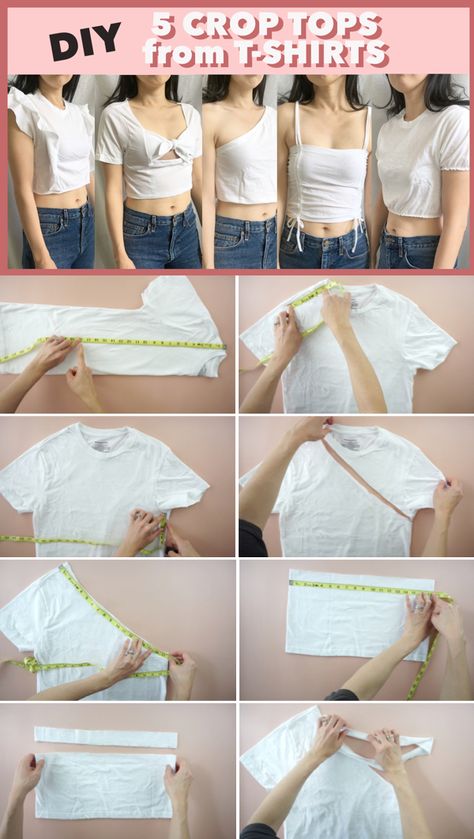 Looking for new way to transform your old t-shirt into new clothes? In this tutorial, I’ll help you modify basic t-shirts into crop top styles that you can re-wear over and over again. Crop Tops, Easy Upcycle Projects, Easy Upcycle, Upcycle Projects, New Clothes, Crop Top, T Shirts, T Shirt