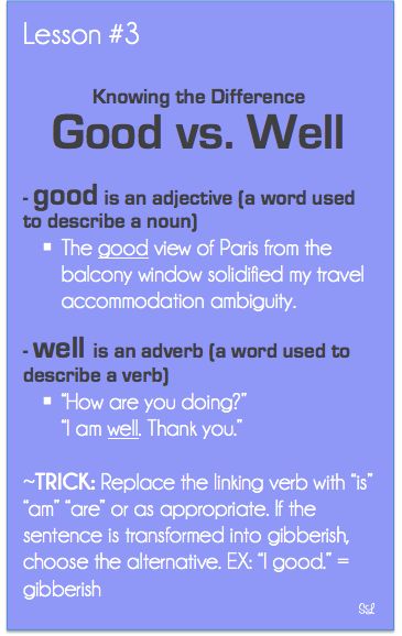 Good Grammar Is . . . : Good vs. Well The Art Of Communication, Art Of Communication, Mentor Teacher, Good Grammar, Grammar Tips, Confusing Words, Grammar And Punctuation, Luxurious Life, Grammar Rules