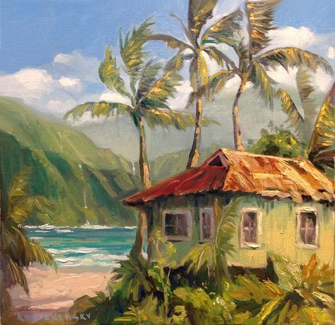 Artist Interview: Wade Koniakowsky | Surfd Old Hawaii, Hawaii Painting, Avatarul Aang, Tropical Painting, Hawaii Art, Hawaiian Art, Caribbean Art, Landscape Design Plans, Island Art