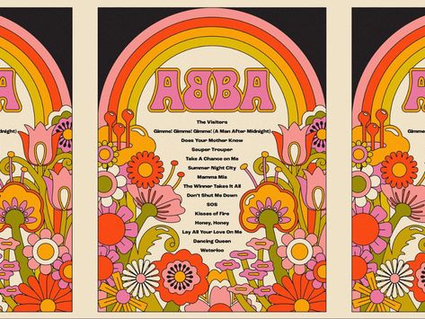 Design by the Decades: Get inspired by 70s graphic design trends | Dribbble Design Blog Abba Posters Vintage, Abba Graphic Design, Abba Art Poster, Abba Voyage Poster, Abba Inspired Nails, Abba Tattoo, Abba Voyage, Atomic Age Design, Retro Graphic Design