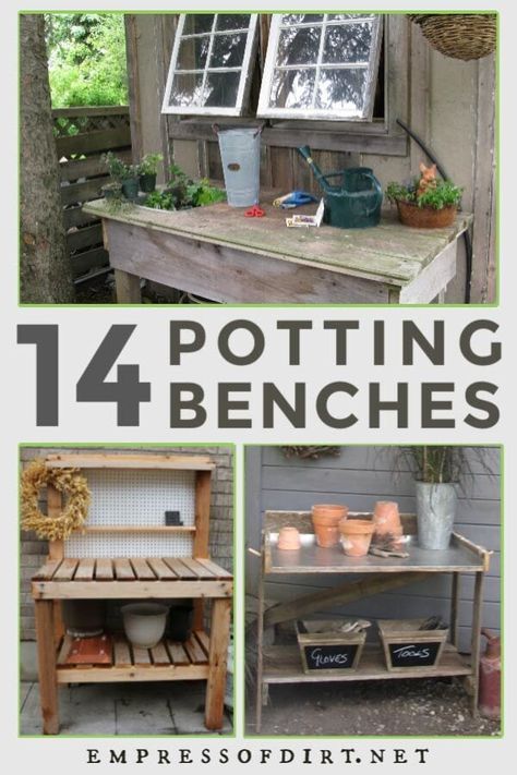 Outdoor Plant Work Station, Potting Table Ideas Diy, Potters Bench Ideas, Garden Tables Ideas, Potting Bench Bar, Potting Benches Diy, Garden Work Bench, Woodworking Plans For Beginners, Garden Diy Decoration Ideas