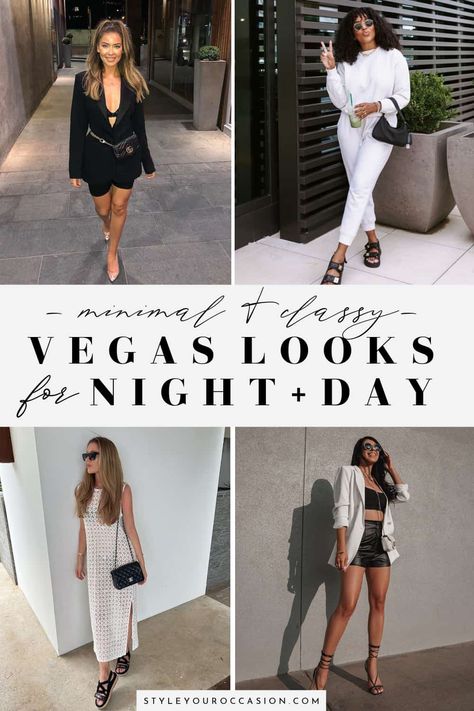 Las Vegas, Women’s Vegas Outfits, Summer Outfits Night Out Casual Classy, Vegas Wardrobe Capsule, Vegas Capsule Wardrobe, Vegas Dinner Outfit Classy, Vegas Outfits Fall, Las Vegas Outfit Winter What To Wear, Vegas Daytime Outfit