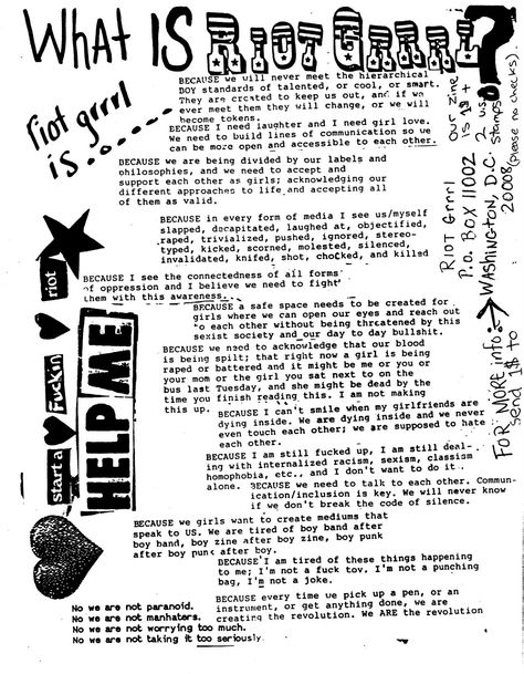 Riot Grrrl manifesto written Kathleen Hanna Punk Rock, Writing, Feminist Punk, Kathleen Hanna, Riot Grrrl, Girl Power, A Black, Thing 1, Black And White