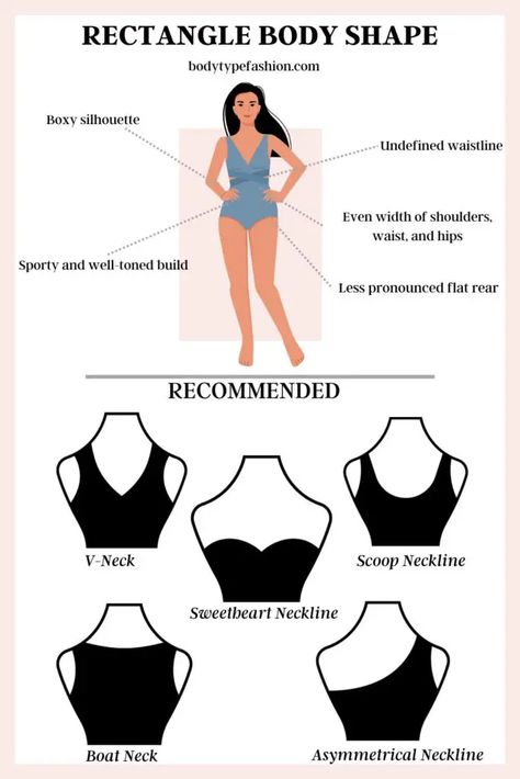 Asymmetrical Neckline Outfits For Classic Body Type, Clothes According To Body Shape, Narrow Body Outfits, Clothes Based On Body Shape, Styling For Body Types, Rectangle Body Shape Dos And Donts, What To Wear Rectangle Body Shape, Balanced Body Proportions Outfits, Medium Body Type Shape