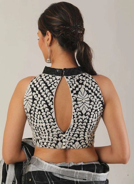 Latest High Neck Blouse Designs, Simple Mirror Work, High Neck Saree Blouse, Neck Shapes, South Indian Fashion, Back Neck Blouse Design, Latest Saree Blouses, Simple Mirror, Blouse Back Neck