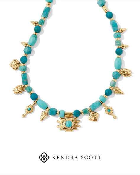 Looking for a style that’ll make you the center of attention? The Shera Vintage Gold Beaded Charm Necklace in Teal Mix is the style you need. With its vibrant beaded details and kilim-inspired motifs, this necklace is the statement-making style any maximalist (or trendsetter!) will love. This necklace is a part of Yellow Rose by Kendra Scott—a brand that celebrates ranch life with Kendra Scott staples alongside select curated jewelry pieces and accessories.