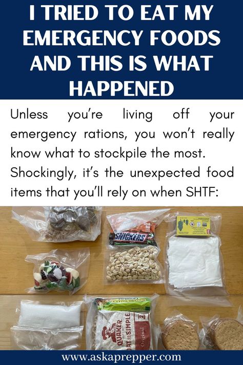 Unless you’re living off your emergency rations, you won’t really know what to stockpile the most. Shockingly, it’s the unexpected food items that you’ll rely on when SHTF: Food Rations Survival, Best Emergency Food Survival Kits, Home Preparedness Ideas, Prepping Lists Emergency Preparedness, Ww3 Prepping, Shtf Recipes, Ward Activities, Apocalypse Stuff, Preppers Storage