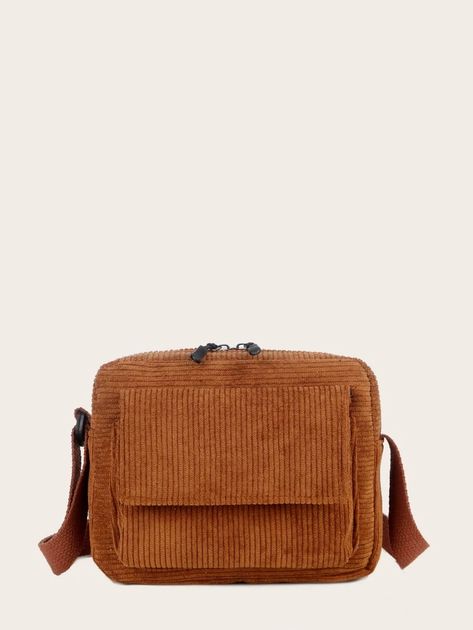 Pocket Front Corduroy Crossbody Bag | SHEIN Tot Bag, Double Down, Crossbody Bag Women, Bag Patterns To Sew, Black Cross Body Bag, Square Bag, Tote Bag Design, Bag Black, Man Bag