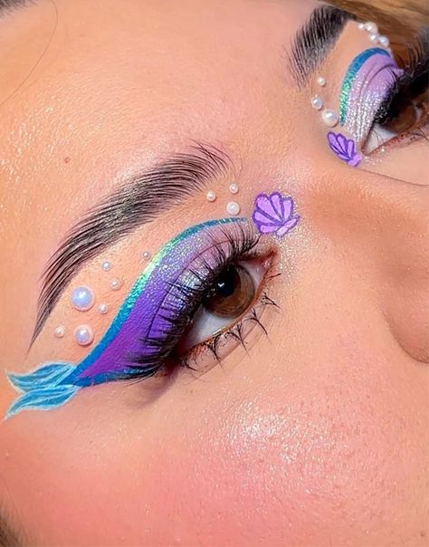 vibrant makeup look, vibrant makeup ideas, makeup ideas, colorful makeup look, vibrant eyeshadow look, summer makeup look, bright makeup look, bright makeup ideas, bright eyeshadow makeup look Eye Makeup Creative Art, Mermaid Makeup Ideas, Fish Inspired Makeup, Makeup Ideas Bright, Ocean Makeup Looks, Crazy Eyeshadow Looks, Vibrant Makeup Looks, Mermaid Inspired Makeup, Makeup For Deep Set Eyes