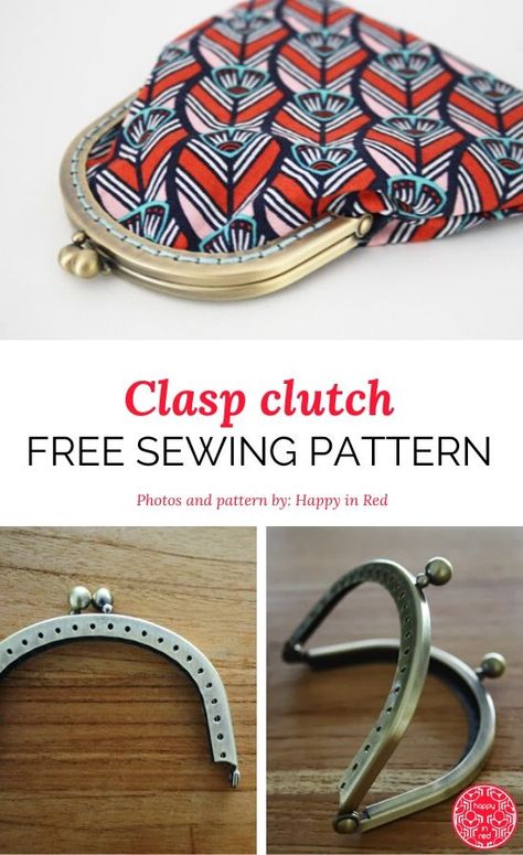 Clasp clutch sewing pattern | Clasp clutch free sewing tutorial | Happy in Red Clasp Coin Purse Pattern, Clasp Bag Pattern, Clasp Purse Pattern, Clutch Sewing Pattern, Clutch Purse Tutorial, Vintage Bag Pattern, Clutch Purse Pattern, Sew Patchwork, Boho Bag Pattern