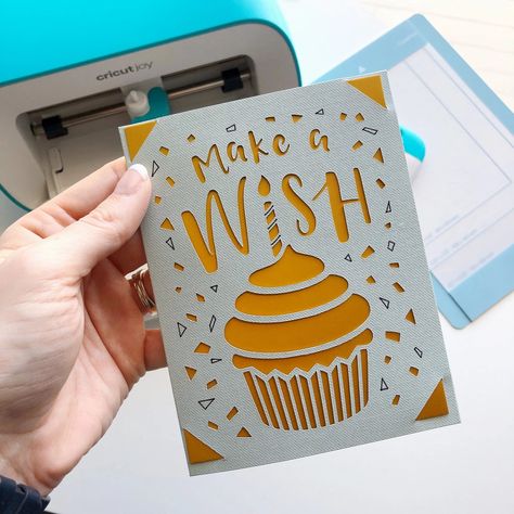 easy Cricut Joy birthday card Birthday Cards Diy Cricut, Happy Birthday Card Cricut, Easy Cricut Birthday Cards, Joy Birthday, Cricut Birthday Cards, Craft Cart, Anniversaire Diy, Cricut Birthday, Joy Cards