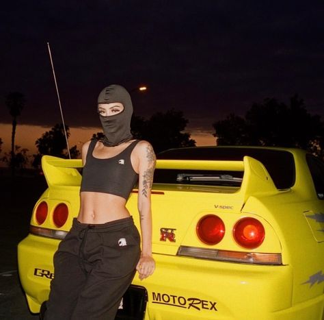 Mask Photoshoot, Jdm Girls, Classic Car Photoshoot, Car Poses, Mask Girl, Model Inspo, Pretty Cars, Ski Mask, Car Girl