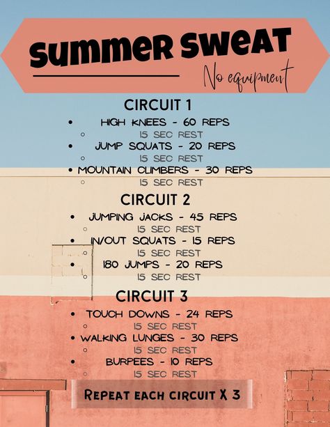 Its time to get sweaty this summer with this quick no equipment at home cardio workout! At Home Cardio Workout, At Home Cardio, Home Cardio Workout, Workouts For Women, Cardio Workout At Home, At Home Workout, Sweaty Workouts, Jump Squats, Summer Workout