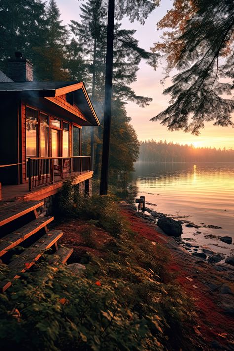 Real Life Landscape, Forest Lake House, Houses By Lakes, Cabin At The Lake, Tennessee Cabin Aesthetic, Lake Side Cabin, Lakeside Cabin Aesthetic, Cozy Lake House Lakeside Cottage, Simple Cabin House