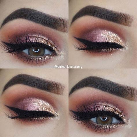 (paid link) creates colorful Makeup Look looks through. Pink And Gold Eye Makeup, Trucco Glam, Eye Makeup Idea, Smokey Eye Make Up, Rosa Make-up, Make Up Diy, Nye Makeup, Flot Makeup, Make Up Gold