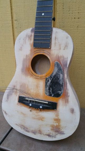 upcycled guitar americana style, bedroom ideas, crafts, decoupage, how to, repurposing upcycling Upcycling, Guitar Art Project, Acoustic Guitar Art, Painted Guitar, Guitar Crafts, Hanging Wine Glass Rack, Minwax Stain, Farmhouse Style Table, Flea Market Flip