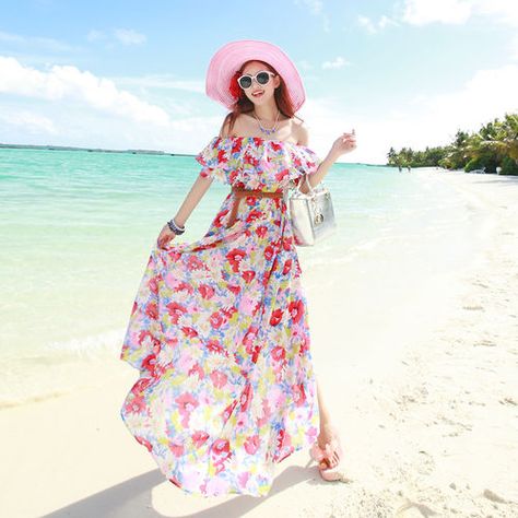 Girls Floral Summer Dresses Goa Dresses, Floral Summer Dresses, Trendy Dresses Summer, Long Summer Dresses Maxi, Beach Outfit Women, Honeymoon Outfits, Cotton Kurti Designs, Girls Dress Up, Causal Outfits