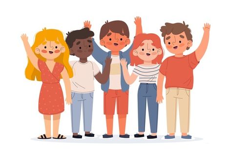 Illustration of young people waving hand... | Free Vector #Freepik #freevector #people #hand #woman #man People Illustrations, Reading Cartoon, Waving Hand, Male Cartoon Characters, Free Vector Illustration, Cartoon People, Cartoon Boy, Character Poses