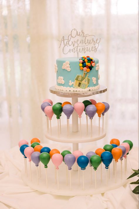 Up Cake Pops Disney, Up Themed Anniversary Gift, Up Themed Cake Disney, Disney Up Cake Ideas, Up Theme Cupcakes, Up Theme Desserts, Up Movie Themed Birthday Party, Disney Up Wedding Theme, Up Theme Dessert Table