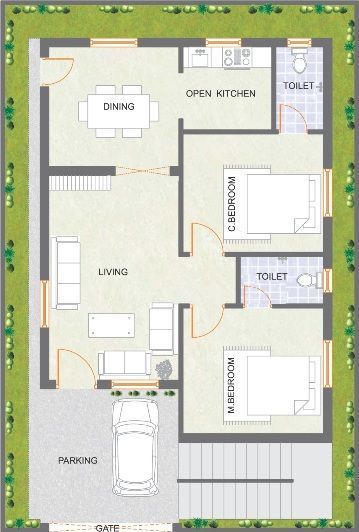 Simplex Floor Plans | Simplex House Design | Simplex House Map | Simplex Home Plan Small House Design Floor Plan, 30x50 House Plans, 20x30 House Plans, West Facing House, Budget House Plans, 20x40 House Plans, 30x40 House Plans, 2bhk House Plan, Pelan Rumah