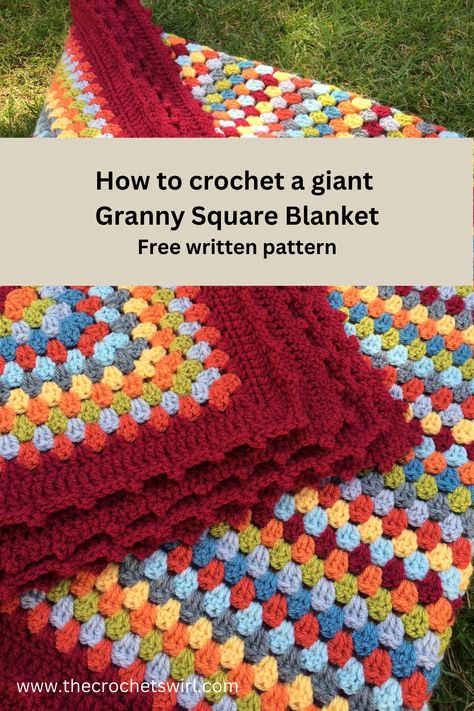 Granny Square Blanket Measurements, Giant Crochet Granny Square Blanket, Granny Square Blanket Autumn, Giant Granny Square Pattern, Diy Granny Square Blanket, Basic Crochet Blanket Patterns, Large Granny Square Blanket Pattern, Solid Granny Square Blanket Pattern, Queen Size Granny Square Blanket