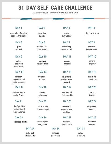 31 Day Mindfulness Challenge, 31 Day Health Challenge, 31 Days Of Self Love Challenge, 31 Day Self Love Challenge, 31 Days Of Self Care, 31 Day Glow Up Challenge, 31 Day Self Care Challenge, Mom Glow Up Challenge, Self Care Challenge Ideas