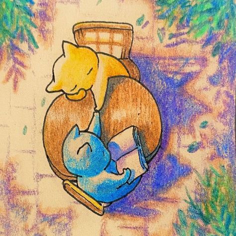 Marga and Rita holding hands while they sleep, Marga was reading before hand Cat Art, Walking Each Other Home, Fresh Laundry, Yellow Cat, Blue Cats, Cat Drawing, Blue And Yellow, Cat Love, Prints For Sale