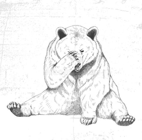 Photo about Sad bear sits on the floor and holding his head with his paw. Illustration of animal, joke, polar - 57127154 Croquis, Nature, Paw Illustration, Beer Tattoos, Bear Sketch, Bear Tattoo Designs, Music Nature, Bear Drawing, Spider Tattoo