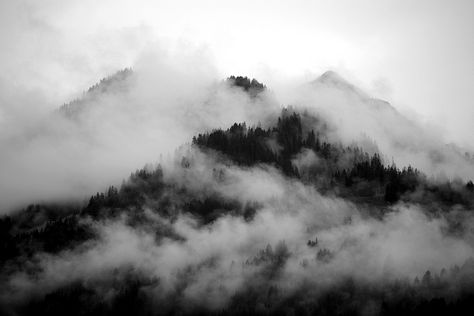 Foggy Black Mountain by Hans Vaupel Nature, Bonito, Fog Photography, Monochromatic Art, Foggy Mountains, Misty Mountain, Dreamy Photography, Nature Mountains, Mountain Top