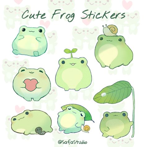 Kawaii, Frog Sticker Sheet, Kawaii Frog Stickers, Hand Made Stickers, Handmade Stickers Ideas, Green Cute Stickers, Frog Stickers Printable, Cute Frogs Art, Froggy Sticker