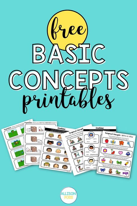 Understanding basic concepts is an essential foundation of speech and language development. Use these FREE printable speech therapy worksheets to teach basic concepts in a fun way! Free Slp Resources, Special Education Speech Therapy, End Of The Year Speech Therapy Activity, Speech Therapy Free Printables, Speech Therapy Freebies, Ablls Activities Free Printables, Aac Activities Speech Therapy Free, Speech Therapy Language Activities, Concept Activities Preschool