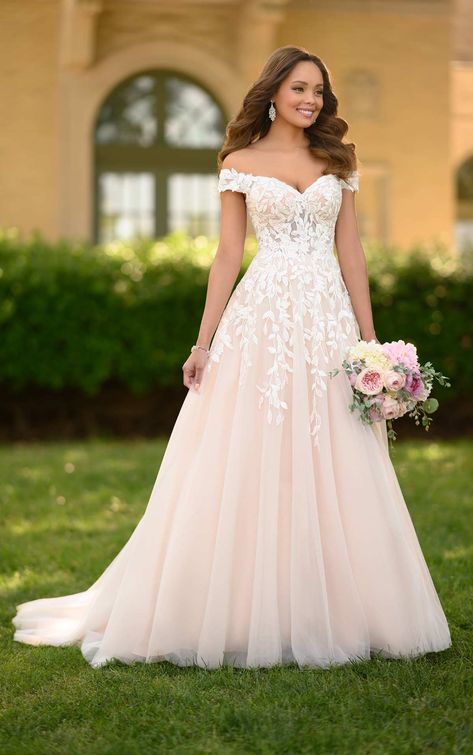 Find your dream dress. Affordable wedding dresses + Designs for every size 💕 // www.stellayork.com Wedding Dresses Lace No Sleeves, Long Gorgeous Dresses, Simple Rustic Wedding Dresses Boho, Wedding Dress Leaf, Off Pink Wedding Dress, Soft Pink Wedding Dress Simple, A Linewedding Dress, A Linewedding Dresses, Rustic Spring Wedding Dress