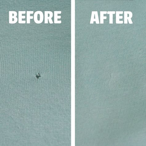 No-Sew T-Shirt Repair Instructions & Video | TipHero How To Cover A Hole In A Shirt, Mend A Hole In Fabric, Embroidery To Cover Holes, Sweater Repair, Shirt Alterations, Sewing Project Ideas, Patch Hole, Mending Clothes, Sewing Shirts