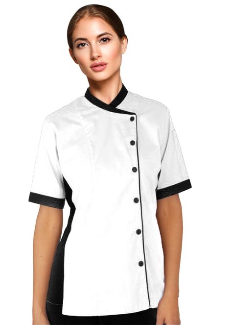 PRICES MAY VARY. Please select the size by the Bust Size NOT by the size chart Contrasting Side Mesh Panels to keep you cool in Kitchen 5 Black Snap Button Closure 1 Thermometer Pocket Easy Machine Wash Lead any kitchen in this comfortable and distinguished chef's jacket. The simple Short Sleeved Women Chef Jacket design is an excellent option for a Ladies chef. This exciting style keeps you cool in the kitchen even when the temperature rises.This sleek design is available 10 different colours. Chef Wear Women, Chef Coat Design For Women, Chef Attire, Chef Coat Design, Men's Chef Pants, Chef Jackets Design, Chefs Jacket, Women's Chef Jacket, Women Chef