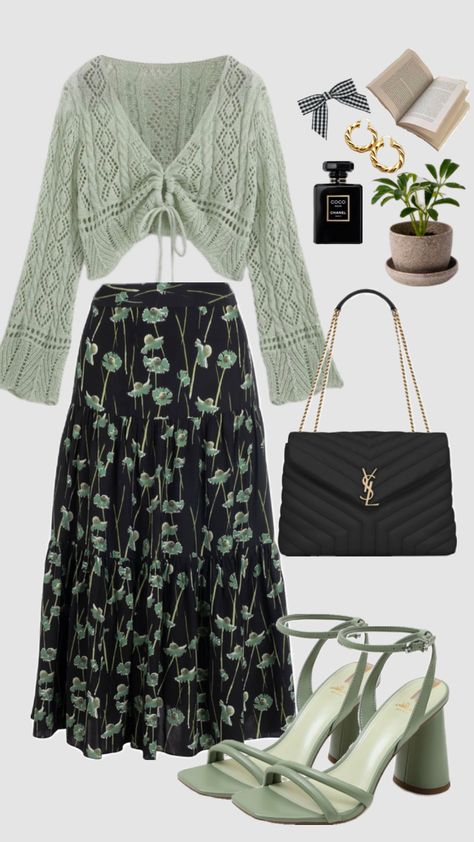 #greenaesthetic #sagegreen #modestfashion #black #outfit #spring #springoutfit #summer #churchoutfit #easter #skirt #cardigan #inspo Black Outfit Spring, Easter Skirt, Modest Christian Clothing, Skirt Cardigan, Modesty Outfits, Church Outfit, Cute Modest Outfits, Everyday Fashion Outfits, Casual Day Outfits