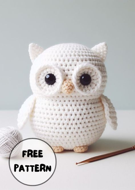 Free Crochet White Owl Amigurumi Pattern Crocheted Animal Stuffies, Crochet Stuffed Animals Free Patterns Easy, Crochet Sea Animals, Owl Crochet Pattern Free, Easter Crochet Patterns Free, Owl Amigurumi, Crochet Bird Patterns, Owl Crochet Patterns, Newborn Crochet Patterns