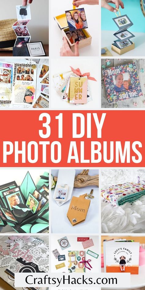You can easily create the perfect place to store all your favorite family photos when you get creative and make any of these DIY photo album ideas. These DIY photo albums are the perfect family craft to make with your kids. Making Photo Albums, Diy Photo Album Ideas How To Make, Diy Photo Gifts For Family, Handmade Photo Gifts, Album Photo Diy, Diy Photo Book Handmade, Photo Book Ideas Diy, Photo Album Design Ideas, Diy Album Photo Scrapbooking Ideas