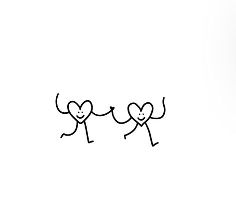 Stick Figure Sibling Tattoo, Small Heart Doodle, Cute Simple Friend Tattoos, Hearts Holding Hands Tattoo, Small Stick Figure Tattoo, Two People Dancing Tattoo Simple, Stick Figures Holding Hands Tattoo, Sweet Matching Tattoos, Best Friend Doodles Bff