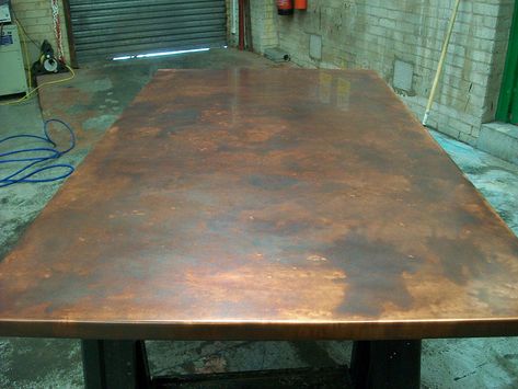 17 - Bronze Aged Copper Table Top Variation of Patina Finish 160cm x 90cm Louisiana Farmhouse, Copper Table Top, Copper Island, Zinc Table, Copper Top Table, Copper Farmhouse Sinks, Copper Interior, Texture Metal, Metal Sheets