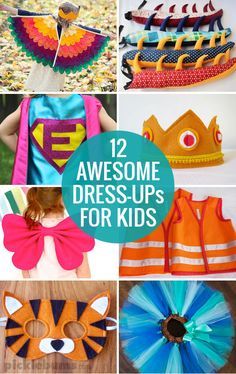 12 Awesome Dress-ups for kids and tips for making dress up play easy and fun! Dress Up Box Ideas, Dress Up Themes, Kids Dress Up Costumes, Toddler Dress Up, Homemade Dress, Dress Up Boxes, Up Theme, Diy Kostüm, Easy Dress