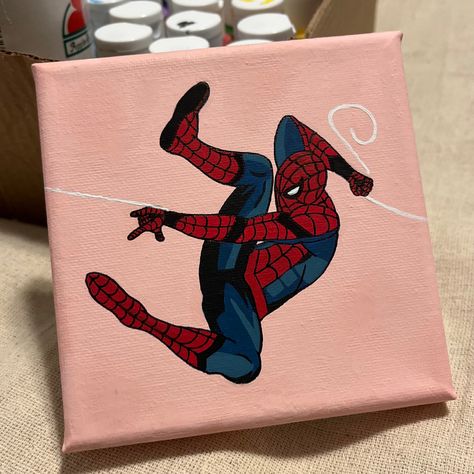 Spiderman Small Canvas Painting, Spider Man Diys, Spider Man Acrylic Painting, Spiderman Acrylic Painting, Anime Wall Painting Ideas, Spider Man Canvas Painting, Spiderman Painting Ideas, Painting Ideas Spiderman, Spiderman Paintings