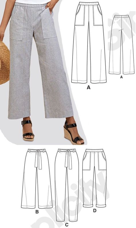 Pants Pattern Free Women, Drawstring Pants Pattern, Linen Pants Pattern, Elastic Waist Pants Pattern, Stylish Sewing Patterns, Trouser Pants Pattern, Pants Pattern Free, Pants Diy, Wide Leg Pants Pattern