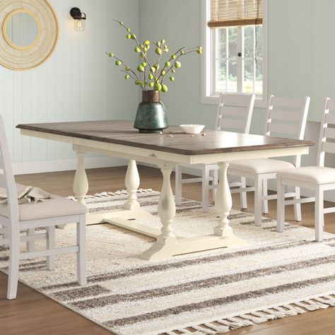Sand & Stable Branson Extendable Solid Wood Trestle Dining Table & Reviews | Wayfair Havalance Dining Room Table, Coastal Dining Tables, Coastal Dining Room Table, Wood Trestle Dining Table, Coastal Dining Table, Brown Wood Table, Dream Homestead, Dining Table With Leaf, Coastal Dining Room
