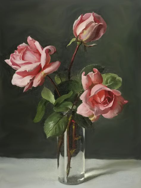 Tela, Still Life Pictures, Rose Oil Painting, Still Life Flowers, Hinduism Art, Rose Vase, Scottish Art, Still Life Drawing, Oil Painting Flowers