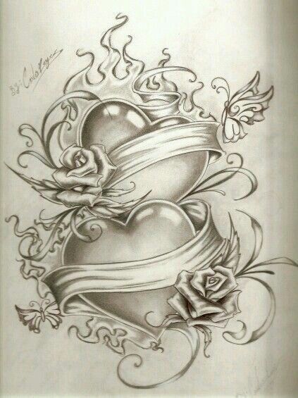 2 hearts Tattoo Inspiration, Rose Drawing Tattoo, Remembrance Tattoos, Heart Coloring Pages, Chicano Drawings, 2 Hearts, Inspiration Tattoos, Sketch Tattoo Design, Heart Tattoo Designs