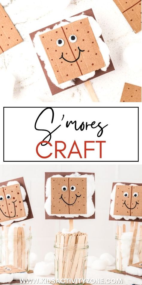 Fun Prek Crafts, Camping Themed Arts And Crafts For Kids, Easy Summer Crafts Preschool, Summer Camp Crafts For Toddlers, Preschool Crafts Camping, Campfire Art For Toddlers, S’mores Craft Preschool, Camping Art Projects For Kids Preschool Craft Ideas, Wilderness Crafts Preschool