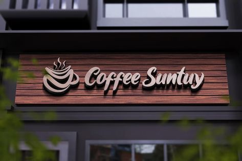 Signboard Design Ideas, Coffee Shop Signage, Name Board Design, Wooden Cafe, Cafe Signage, Cofee Shop, Free Logo Psd, Black And White Gif, Coffee Shop Signs
